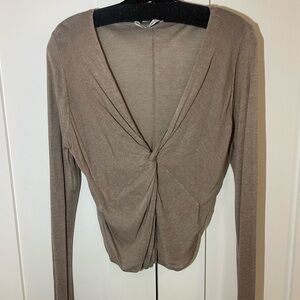 Women's Twist-Front Long Sleeve Top - Taupe